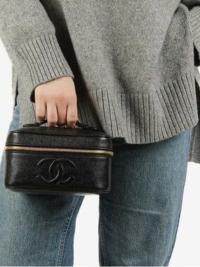 CHANEL Black Quilted Vanity Case with Gold Hardware